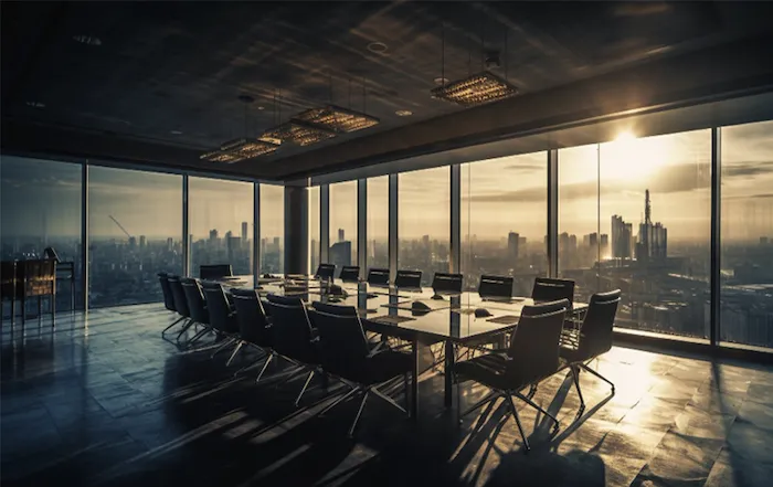 Sala de reunião com vista para a cidade